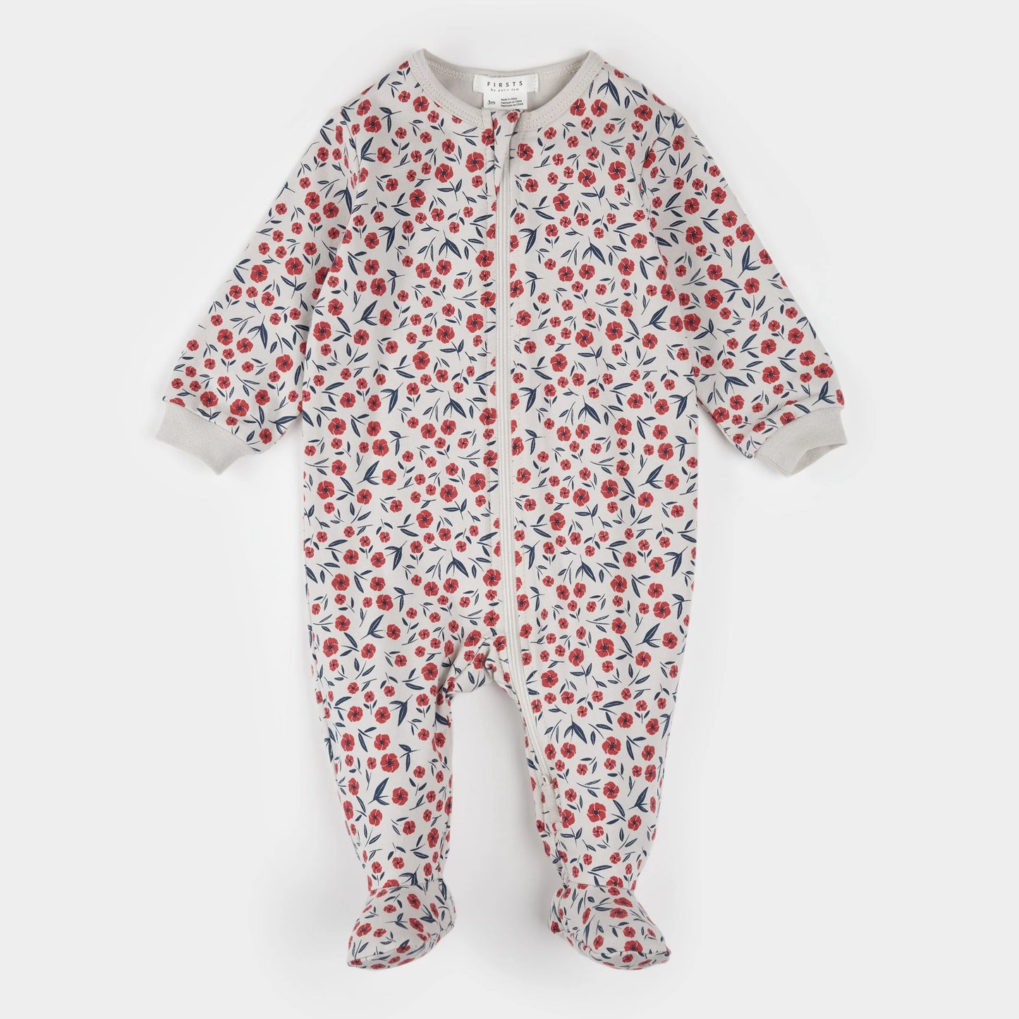 Footed Sleeper | Poppy Floral Print on Beige | Petit Lem