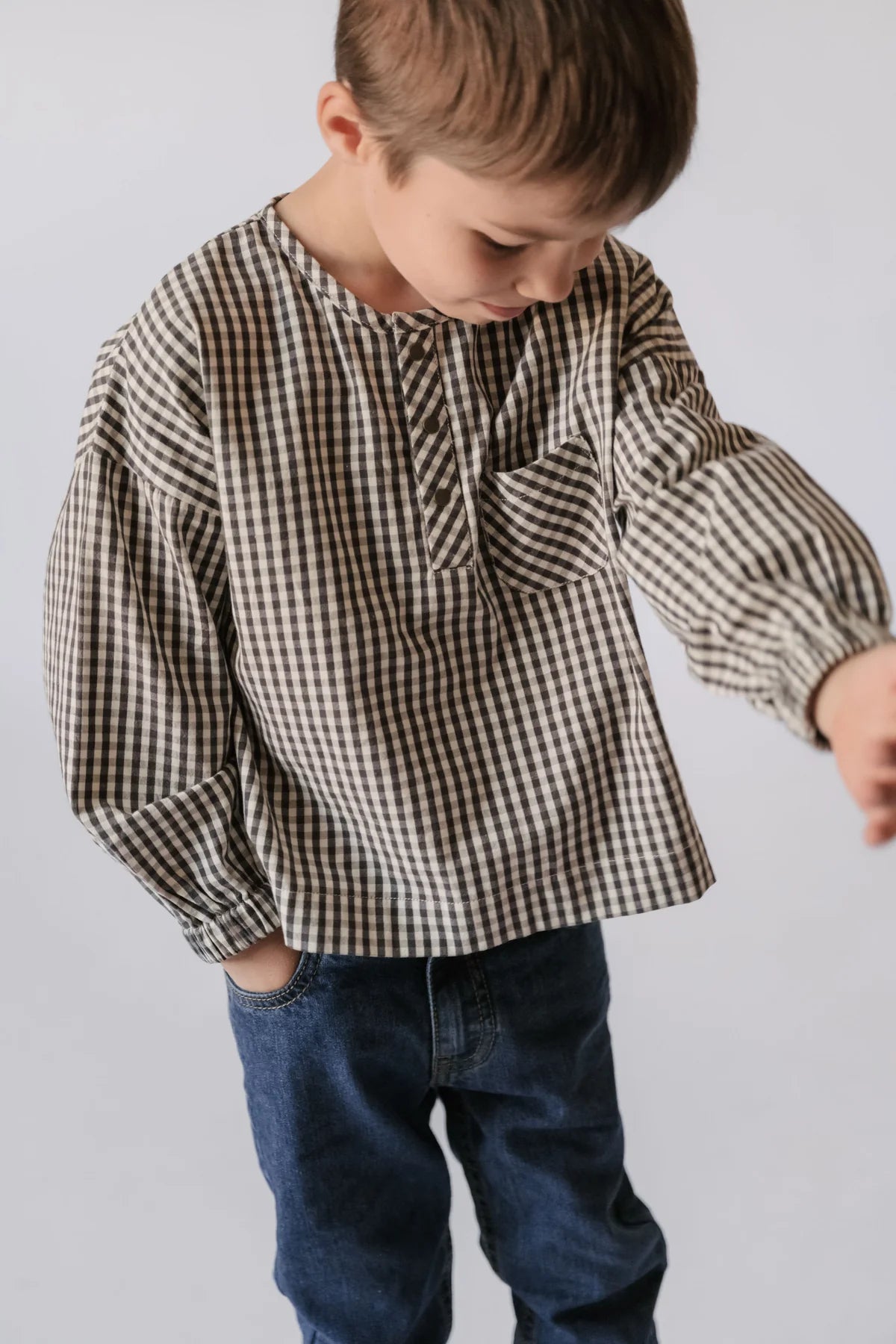 Gingham Long Sleeve Top | Indigo | Pehr