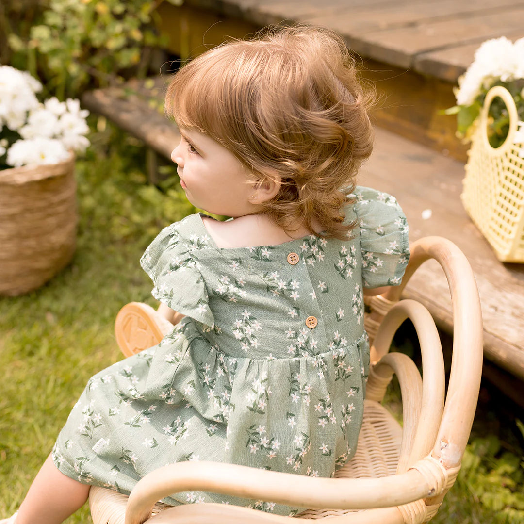 Exotic Flowers Print on Laurel Cross Hatch Dress Set | Petit Lem
