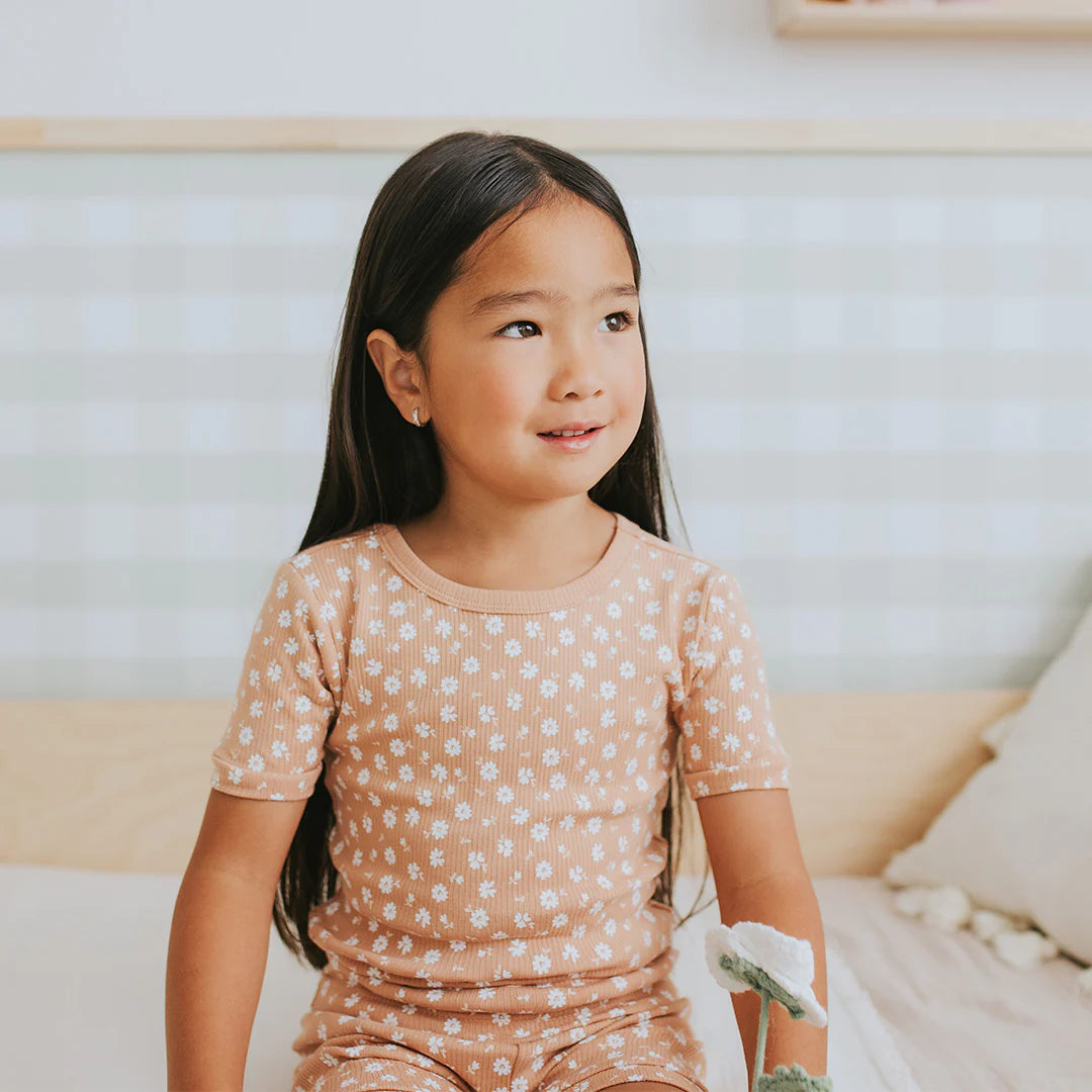 Floral Print on Rosy Mango Summer Sleep Set | Petit Lem