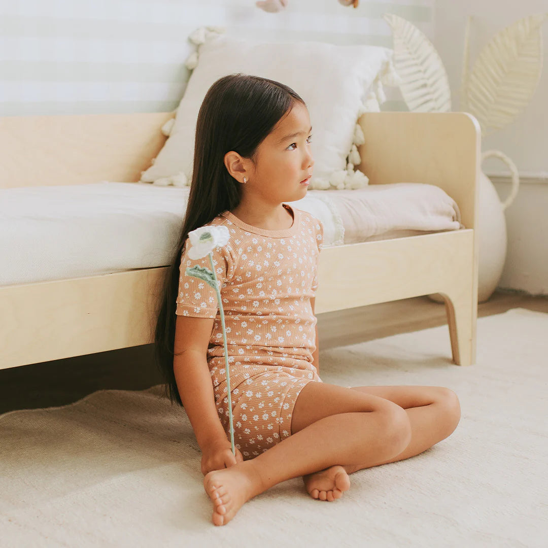 Floral Print on Rosy Mango Summer Sleep Set | Petit Lem