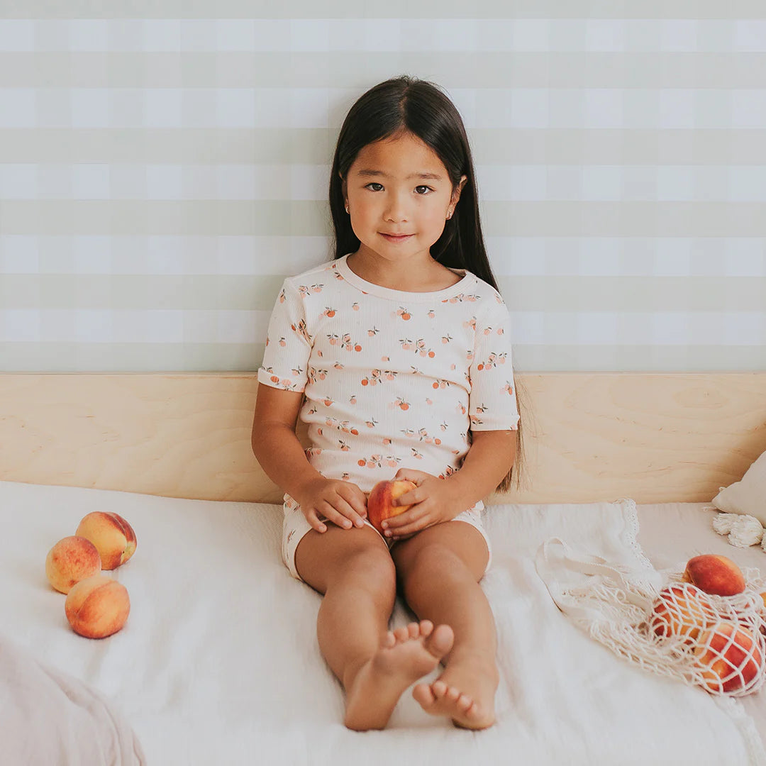 Agrumes Print on Ribbed Barely Coral Summer Sleep Set | Petit Lem