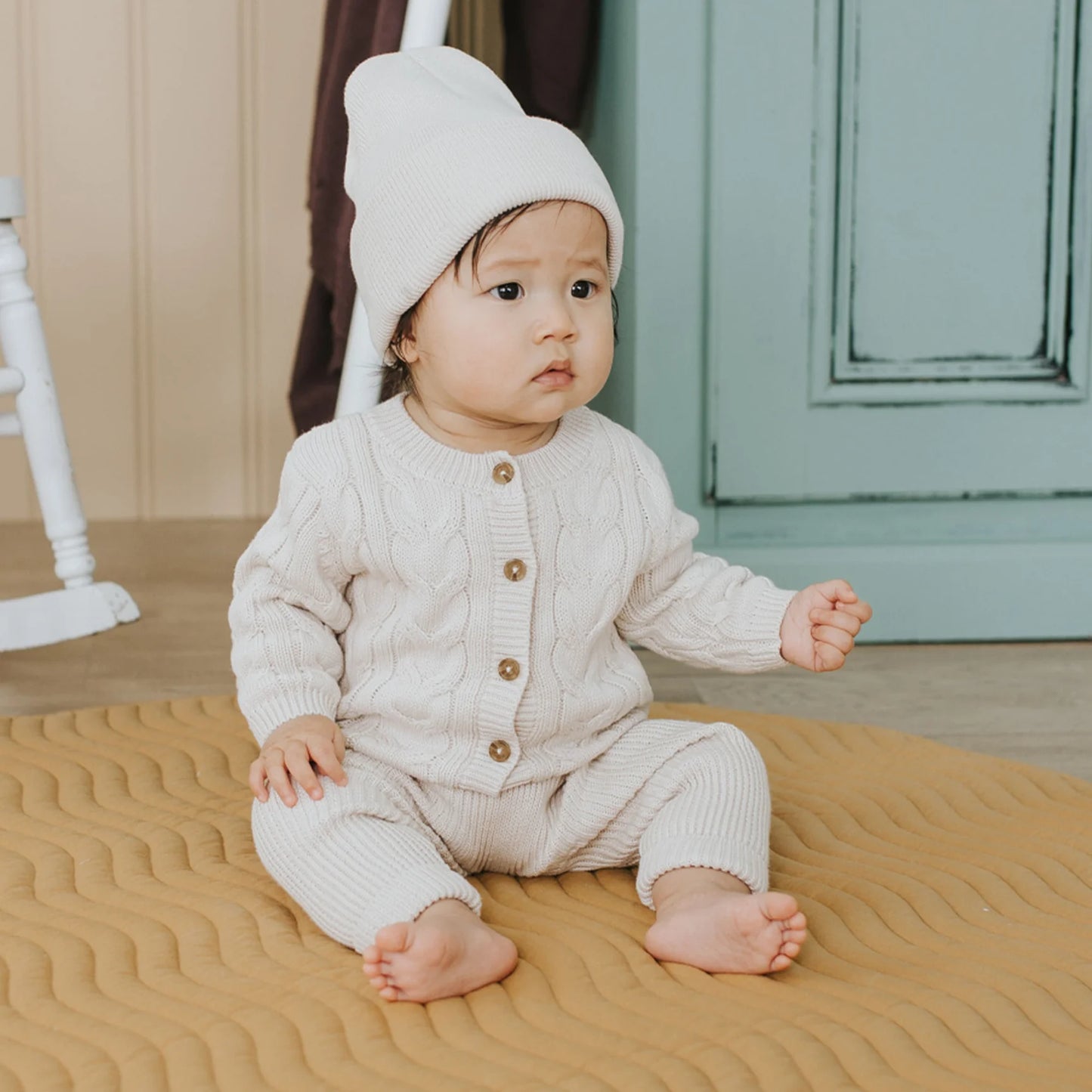 Crème Cable Knit Cardigan | Petit Lem