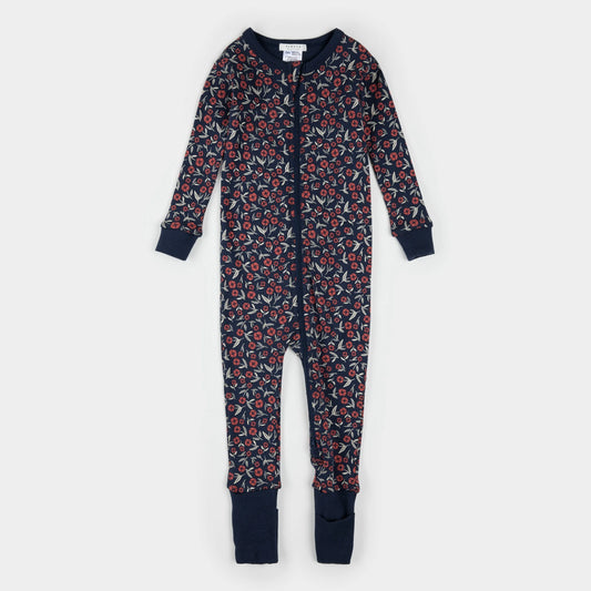 Convertible Sleeper | Poppy Floral Print on Dress Blue | Petit Lem