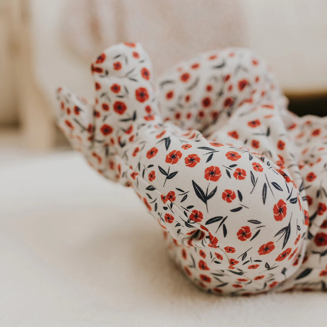 Footed Sleeper | Poppy Floral Print on Beige | Petit Lem
