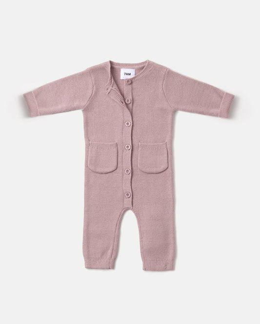 Chunk Long Sleeve Ribbed Jumpsuit | Rose Ash | 7AM
