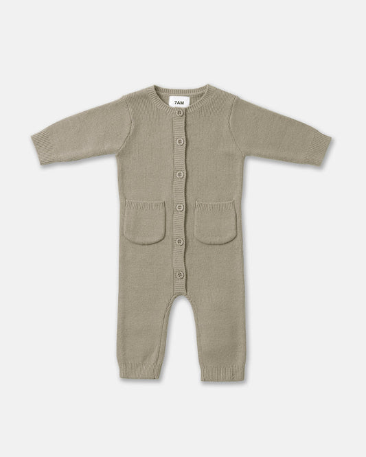 Chunky Long Sleeve Ribbed Jumpsuit | Olive | 7AM