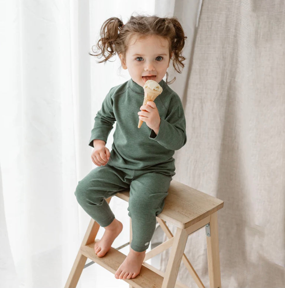 Tanboocel Basics Winter Mock Neck Long Sleeve Shirt | Misty Moss | Nest Designs
