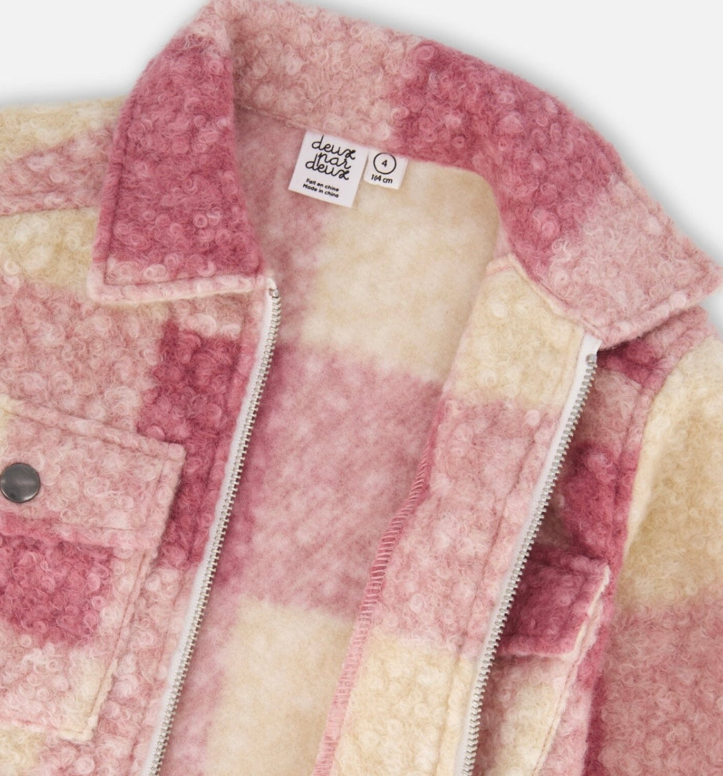 Zipped Plaid Overshirt | Off-White And Pink | Deux Par Deux