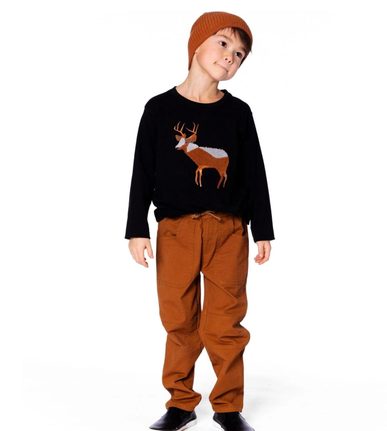 Twill Jogger Pants With Patch Pockets | Brown | Deux Par Deux