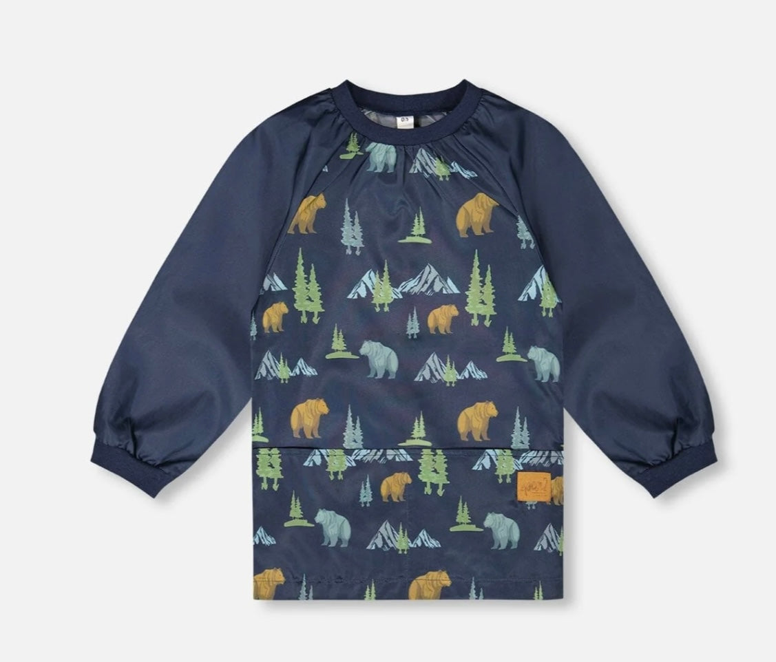 School Apron | Navy Animal Print | Deux Par Deux