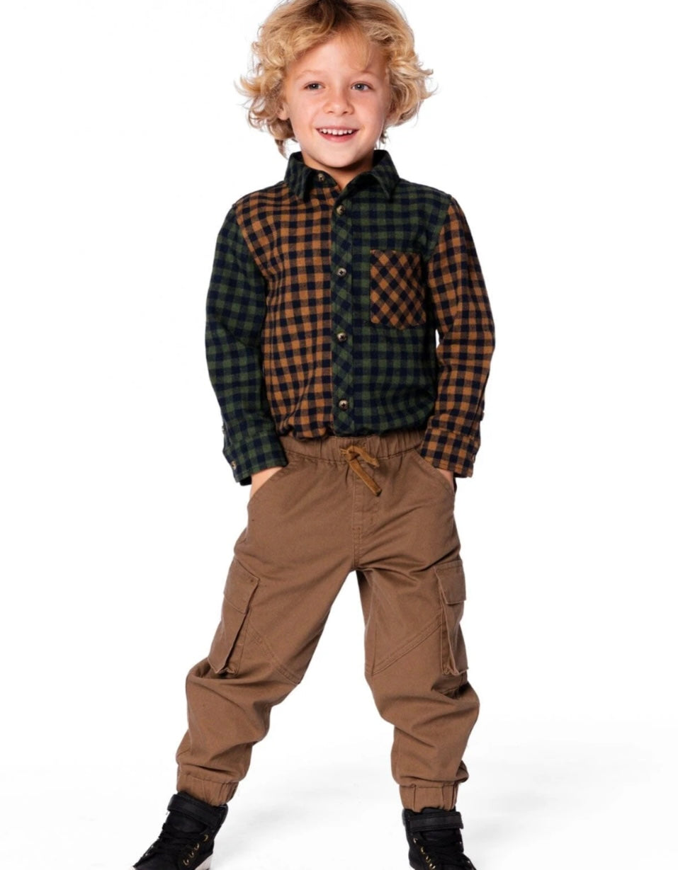 Long Sleeve Flannel Shirt | Yellow And Green Plaid | Deux Par Deux