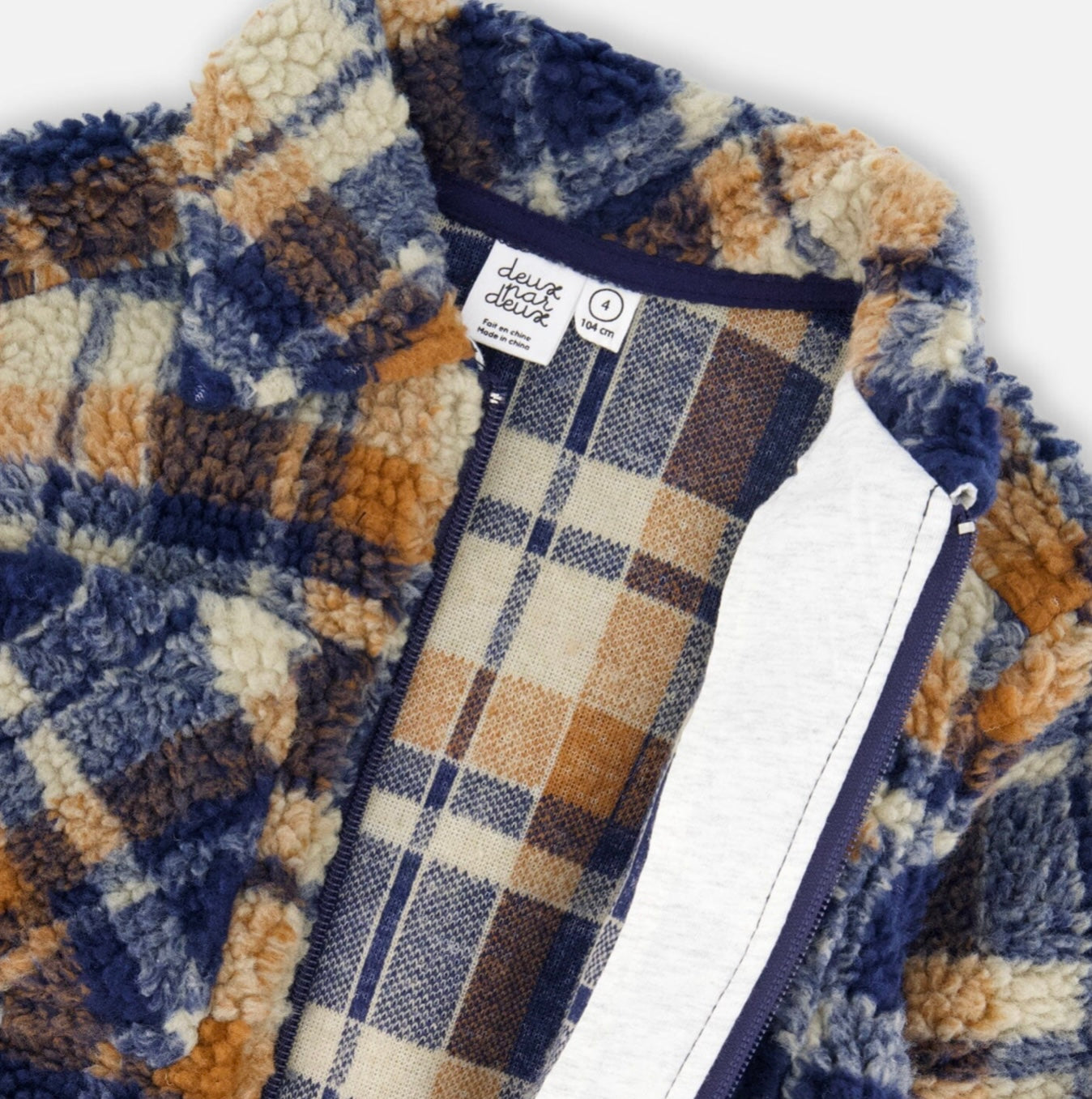 Sherpa Over-shirt  | Navy & Brown Plaid | Deux Par Deux