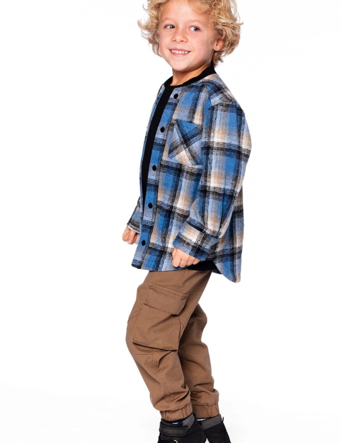 Brushed Plaid Shirt | Black & Blue | Deux Par Deux