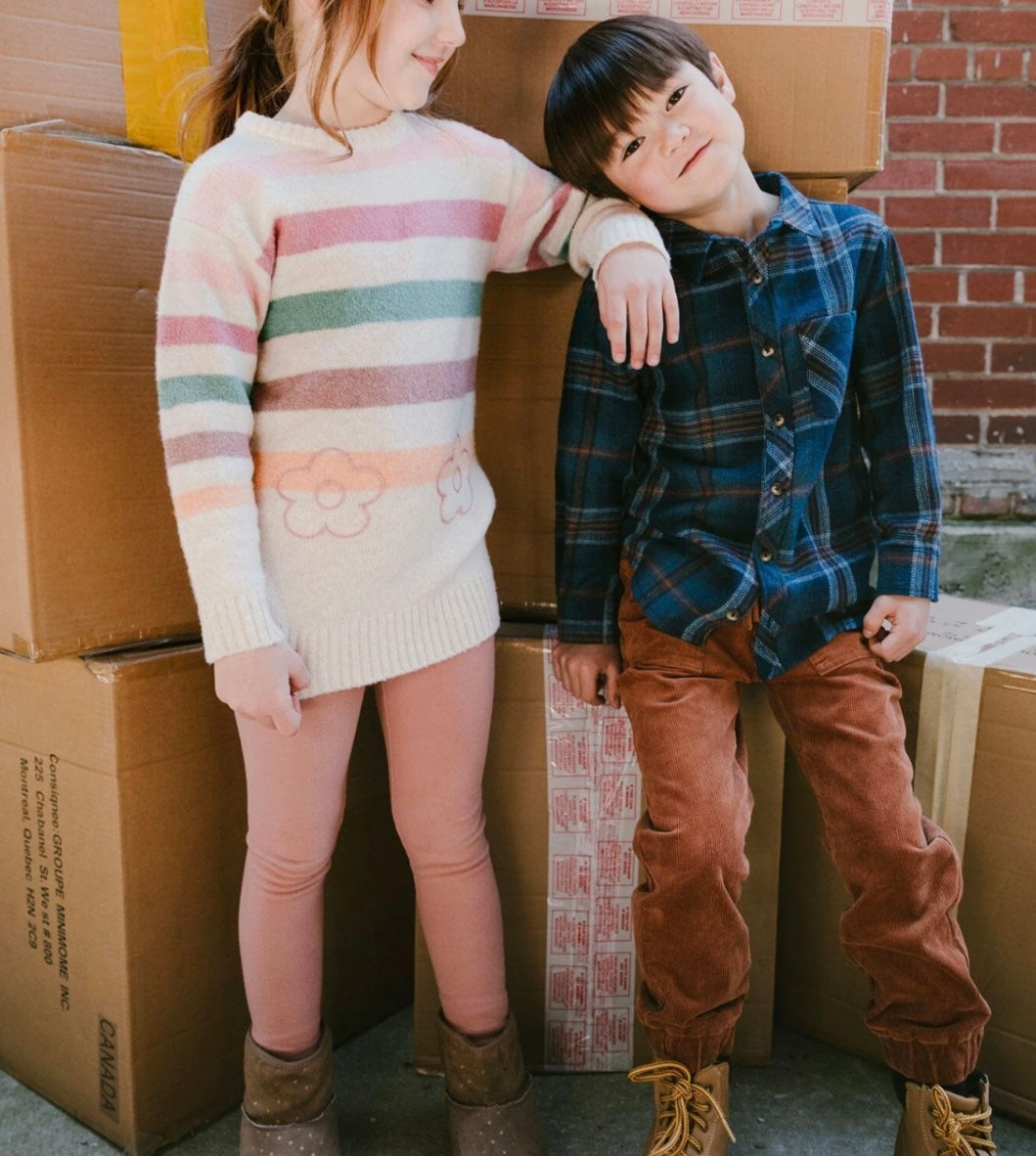 Long Sleeve Flannel Shirt | Blue And Brown Plaid | Deux Par Deux