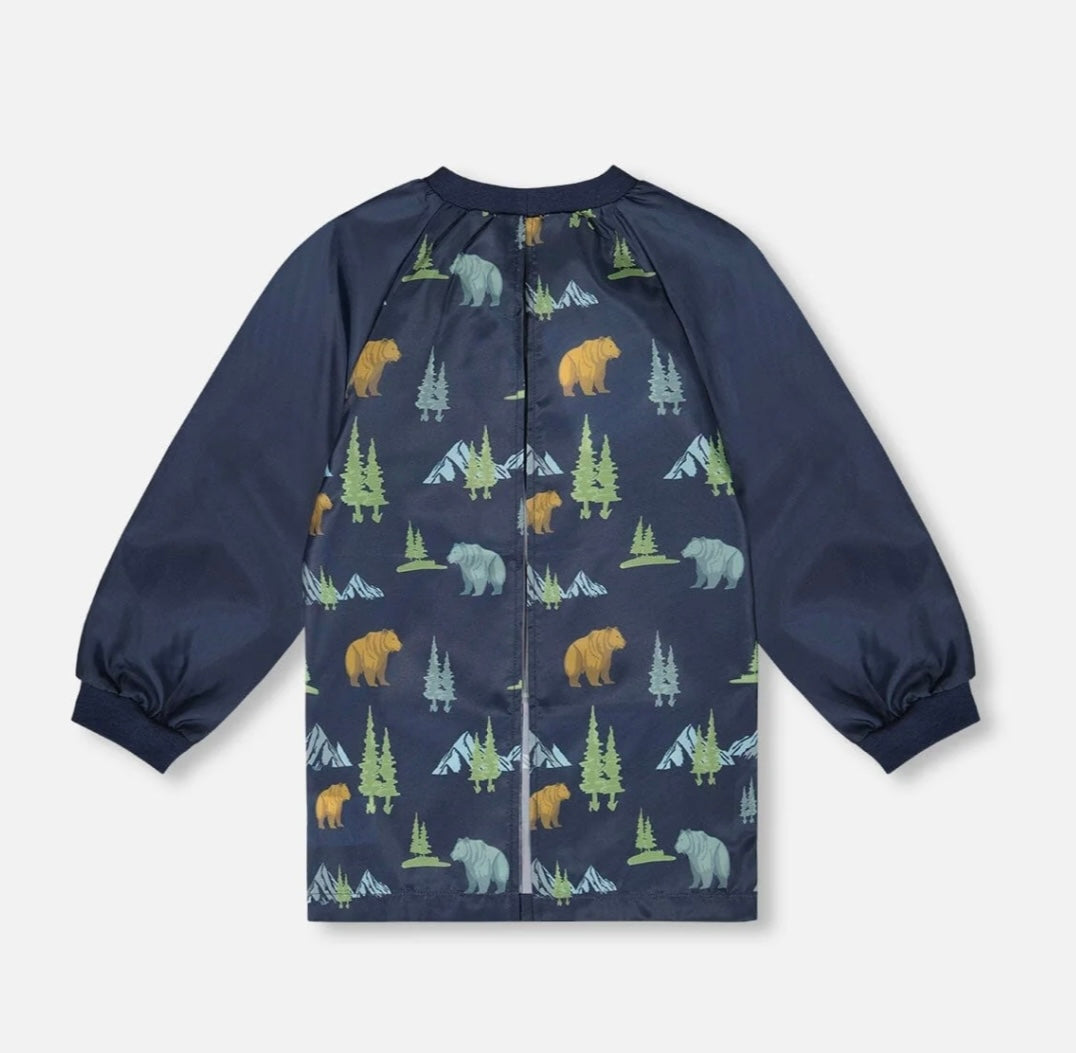 School Apron | Navy Animal Print | Deux Par Deux