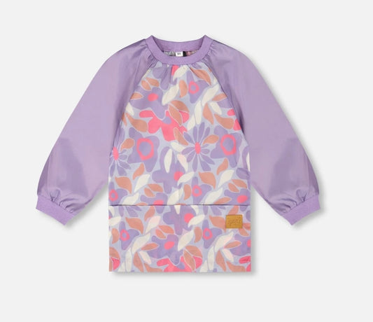 School Apron | Lilac Retro Flower Print | Deux Par Deux
