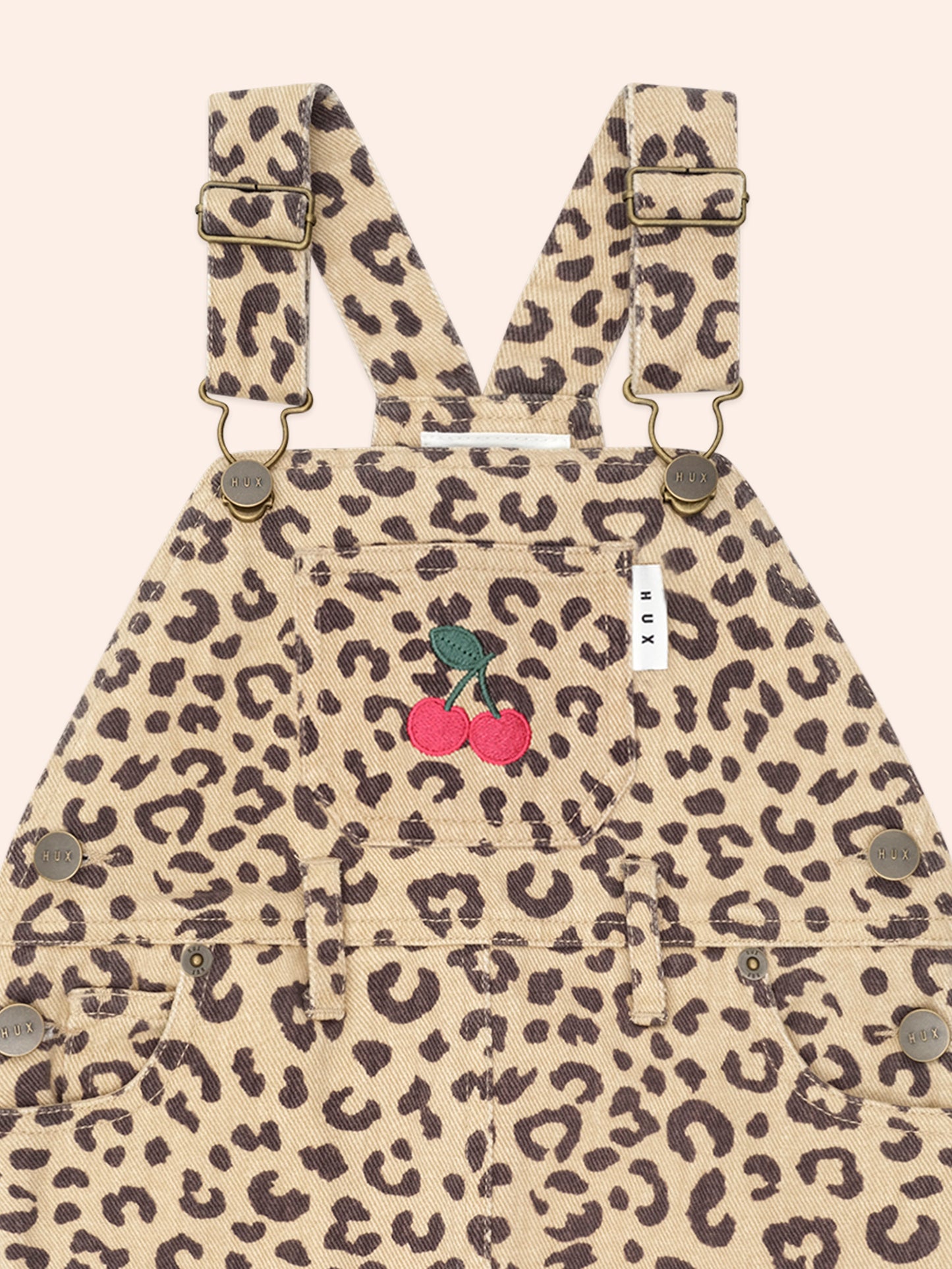 Very Cherry Leopard Print Denim Pinafore | Animal | Huxbaby