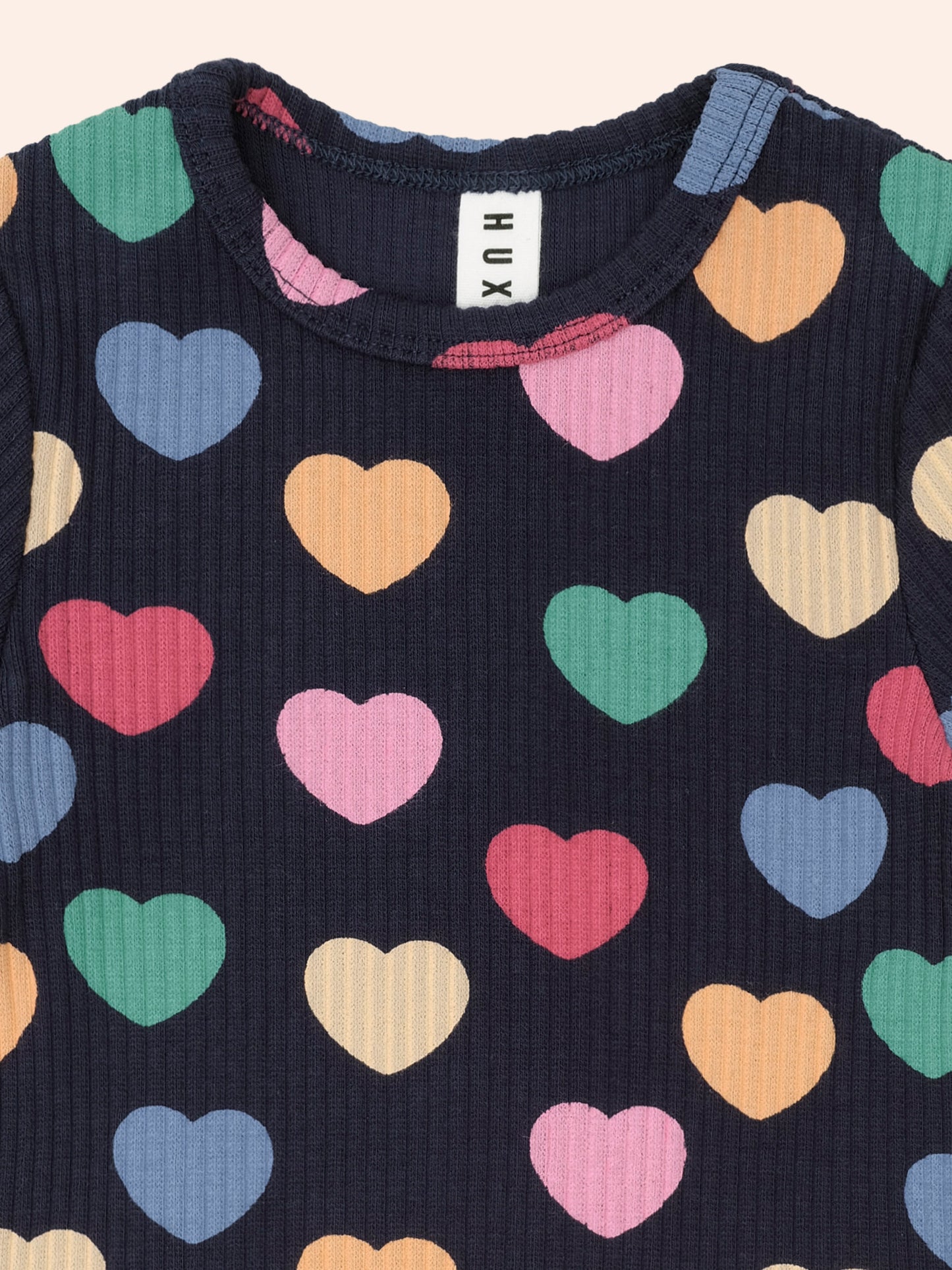 Multi Hearts Rib Tee | Navy | Huxbaby