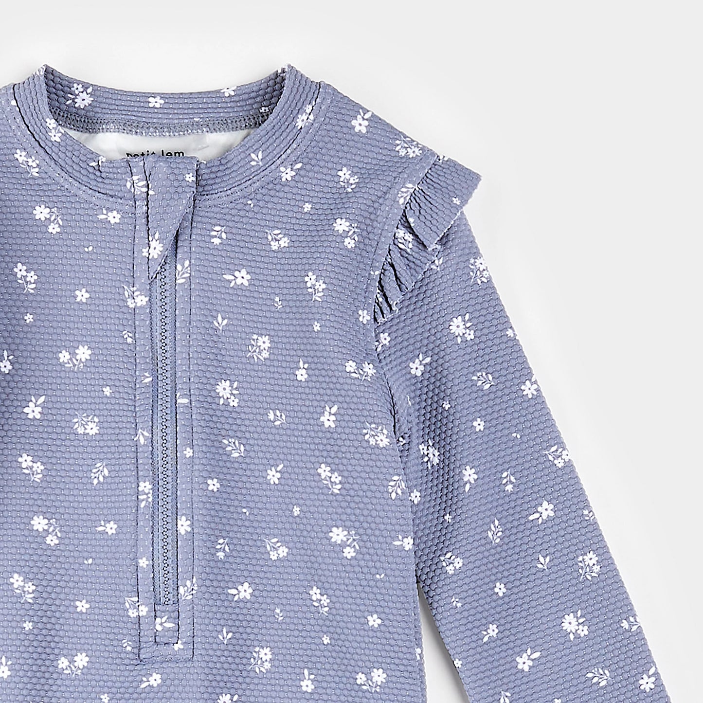 Wildflower Print on Steel Blue Long-Sleeve One-Piece Swimsuit | Petit Lem