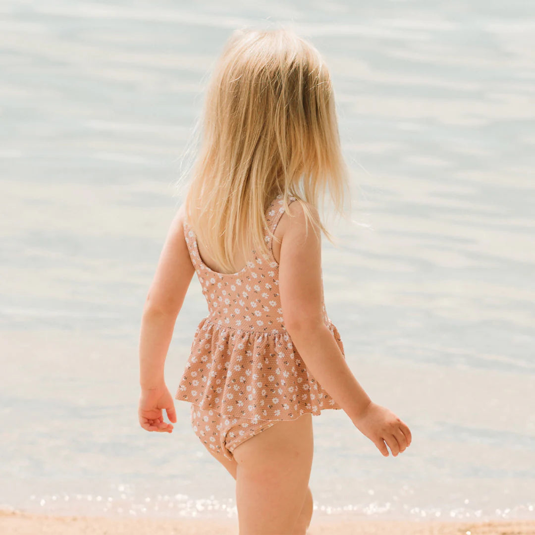 Ditsy Daisies Print on Wild Rose Skirted Swimsuit | Petit Lem