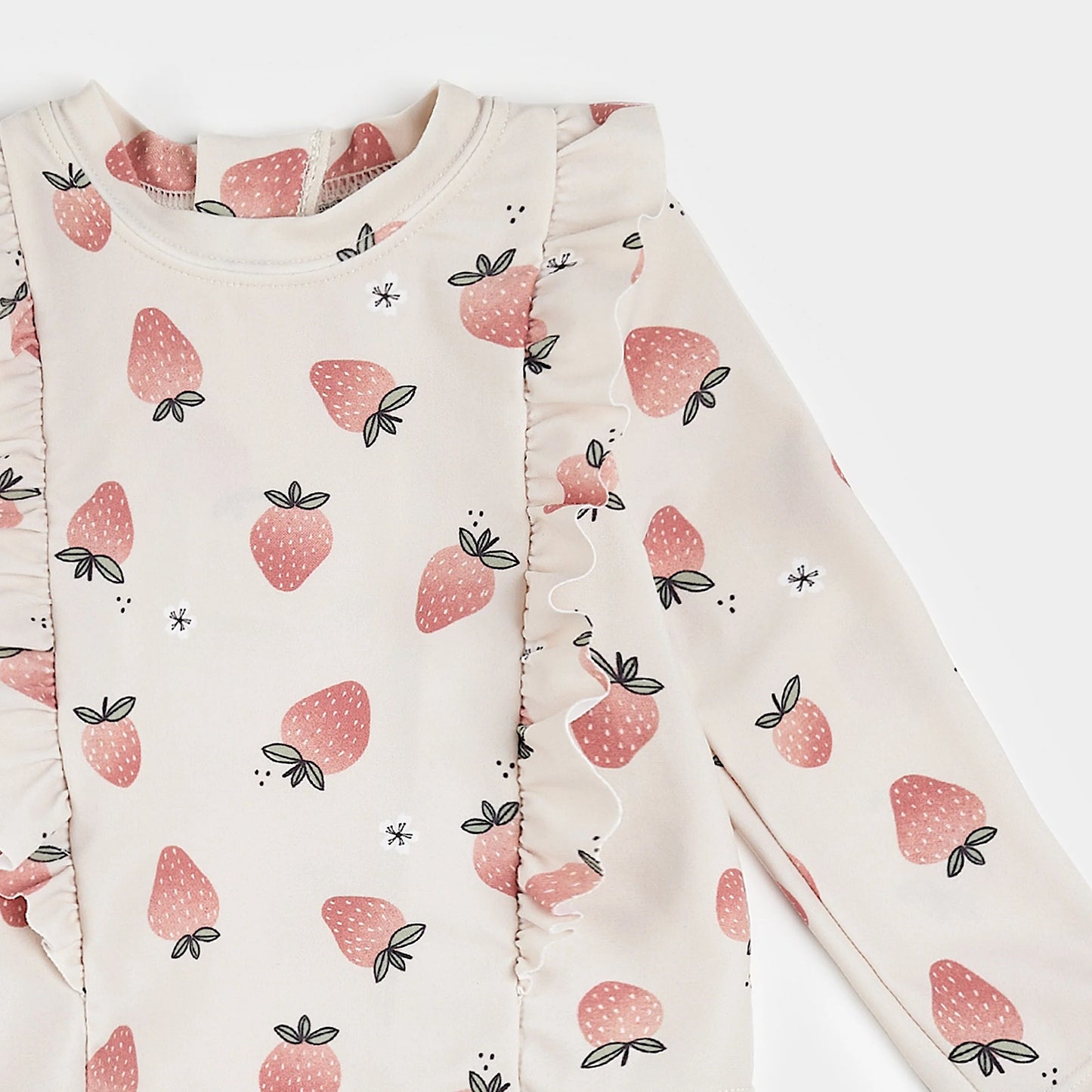 Strawberry Print on Crème Long-Sleeve Rashguard Set | Petit Lem