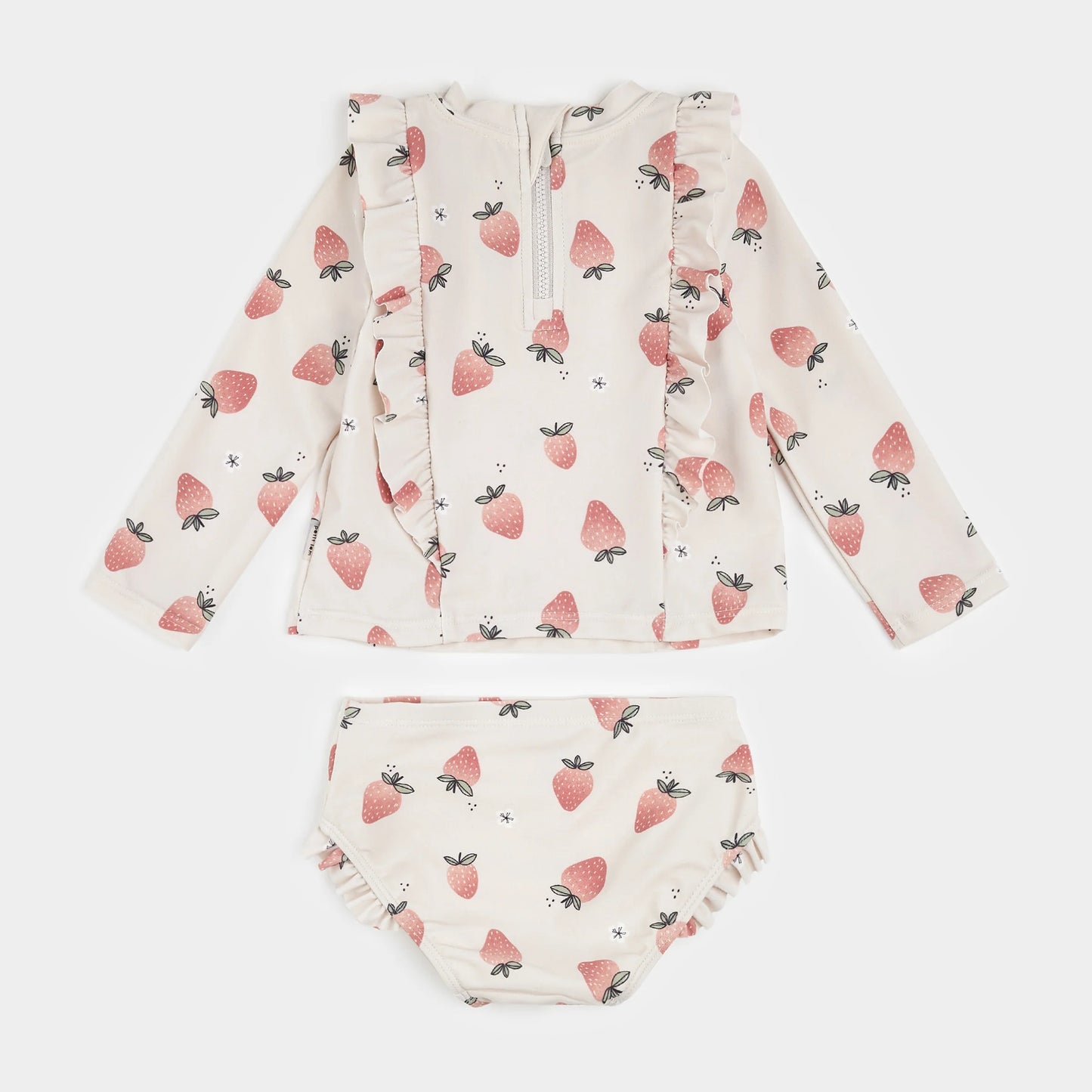 Strawberry Print on Crème Long-Sleeve Rashguard Set | Petit Lem