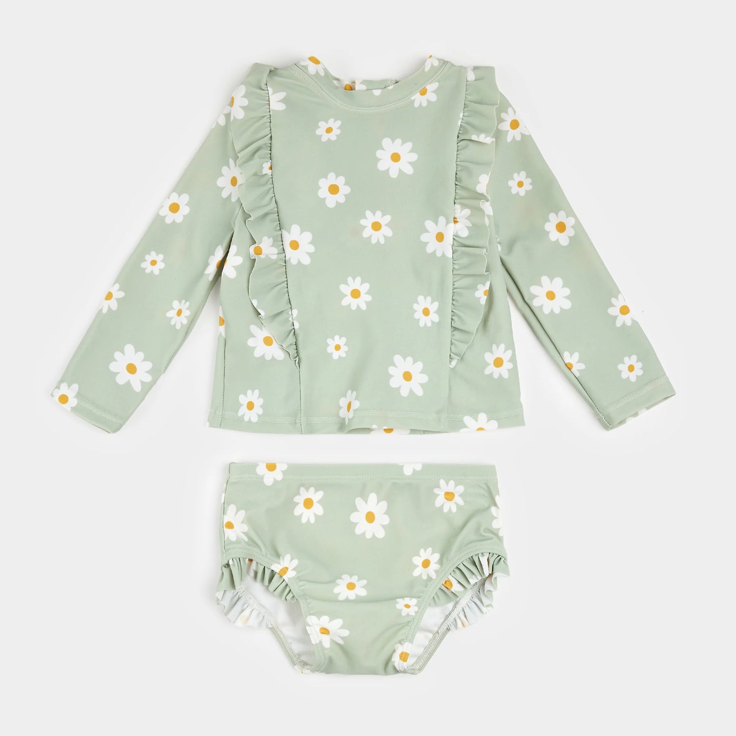 Daisy Print on Desert Sage Long-Sleeve Rashguard Set | Petit Lem