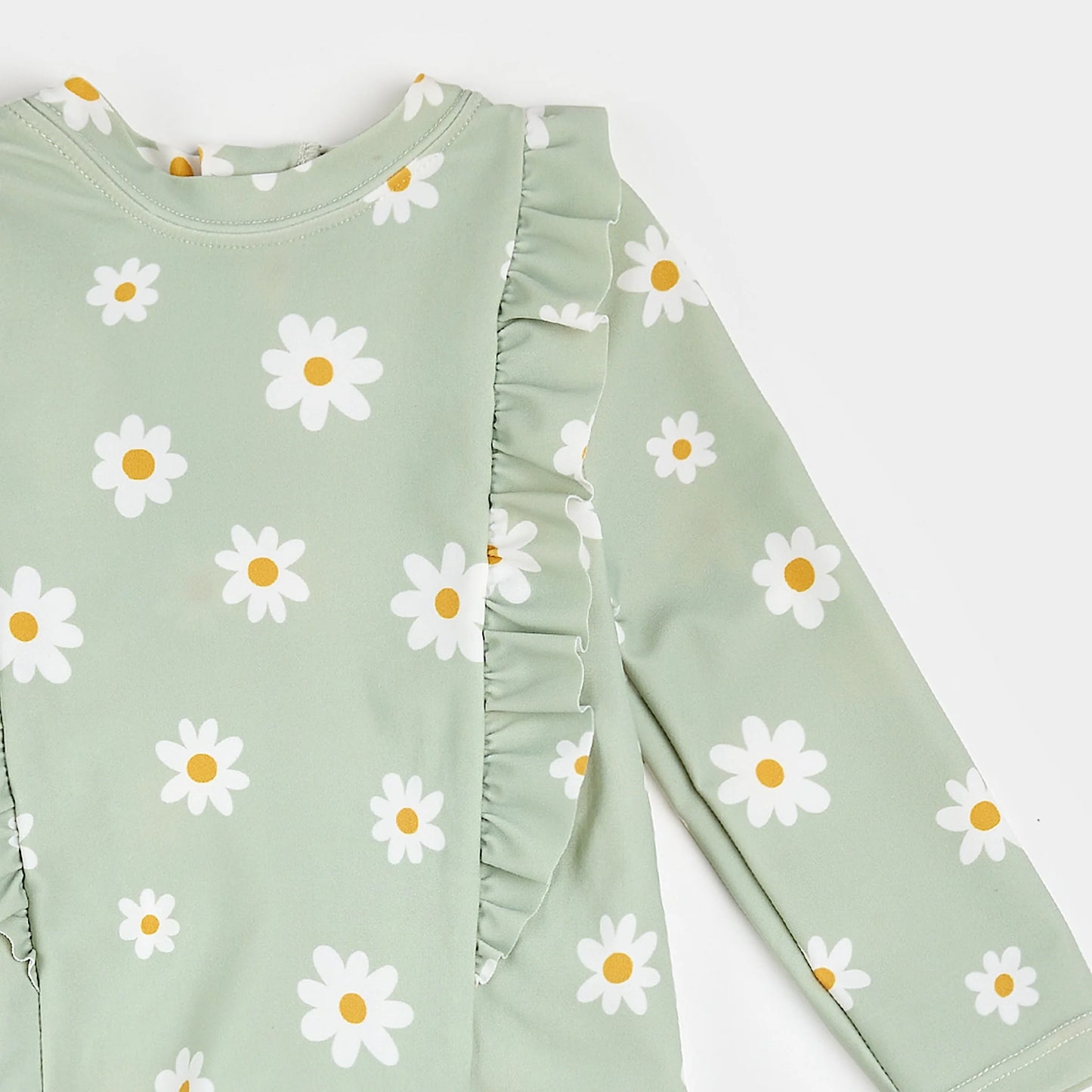 Daisy Print on Desert Sage Long-Sleeve Rashguard Set | Petit Lem