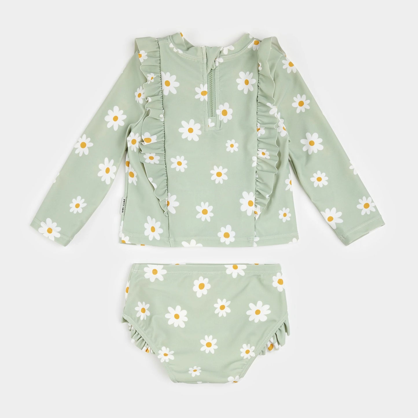 Daisy Print on Desert Sage Long-Sleeve Rashguard Set | Petit Lem