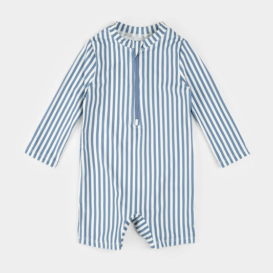 Blue Striped Swim Romper | Petit Lem