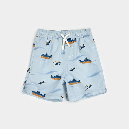 Submarine Print on Pearl Blue Swim Trunks | Petit Lem