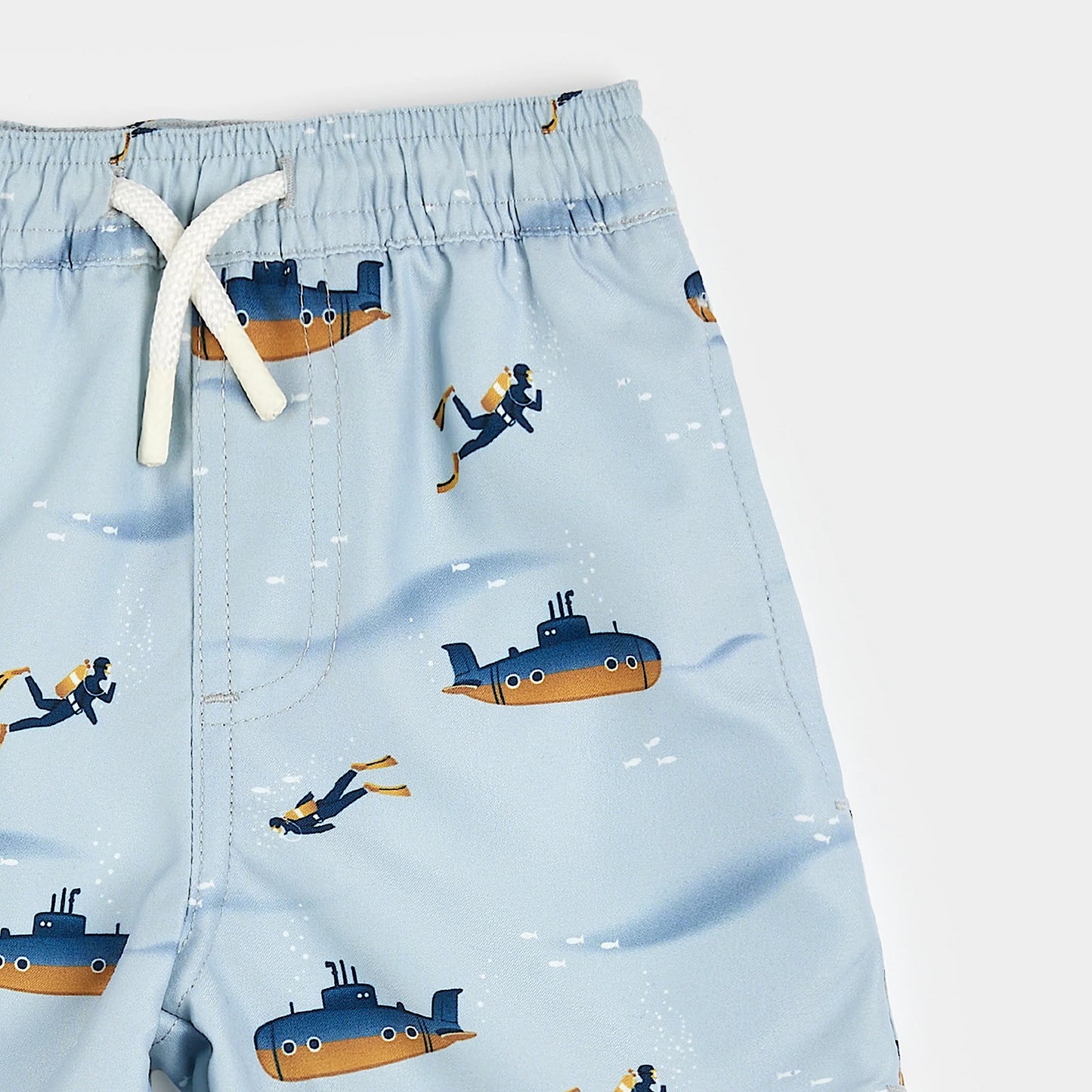 Submarine Print on Pearl Blue Swim Trunks | Petit Lem