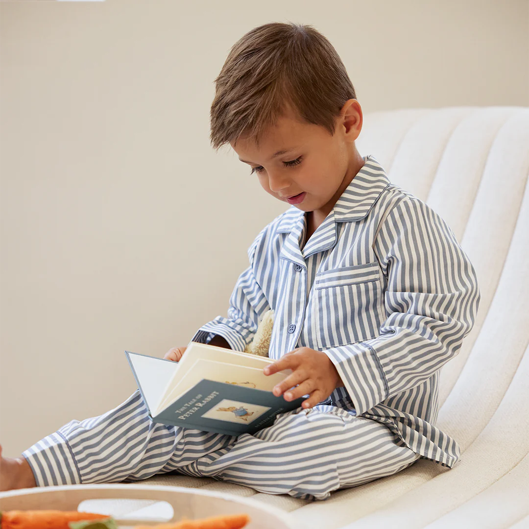 Blue Striped Poplin PJ Set | Petit Lem