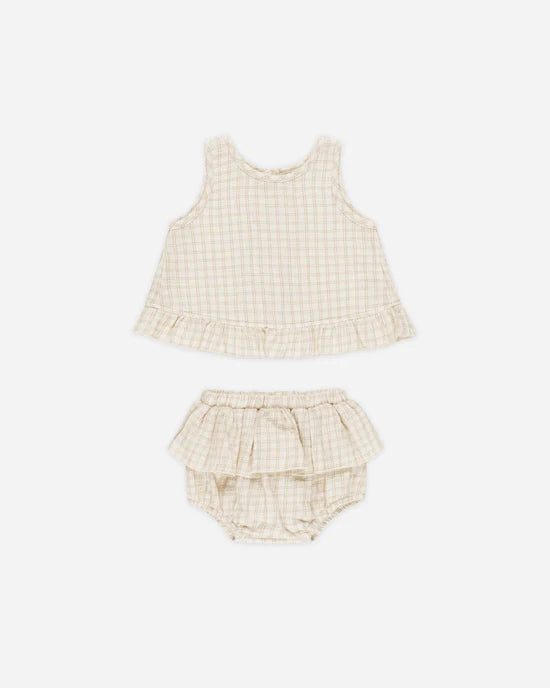 Ruffled Tulip Top + Bloomer Set | Oat Check | Quincy Mae