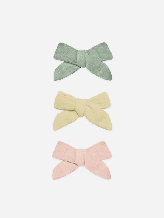 Bow W. Clip, Set Of 3 |Sage, Yellow, Melon | Quincy Mae