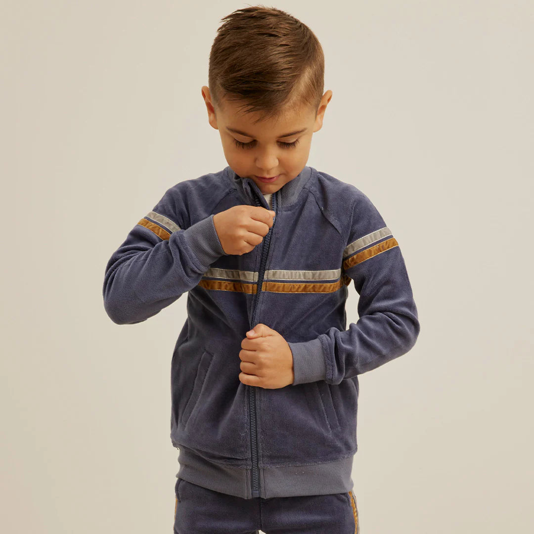 Retro Stripe Track Jacket | Blue Velour | Miles the Label