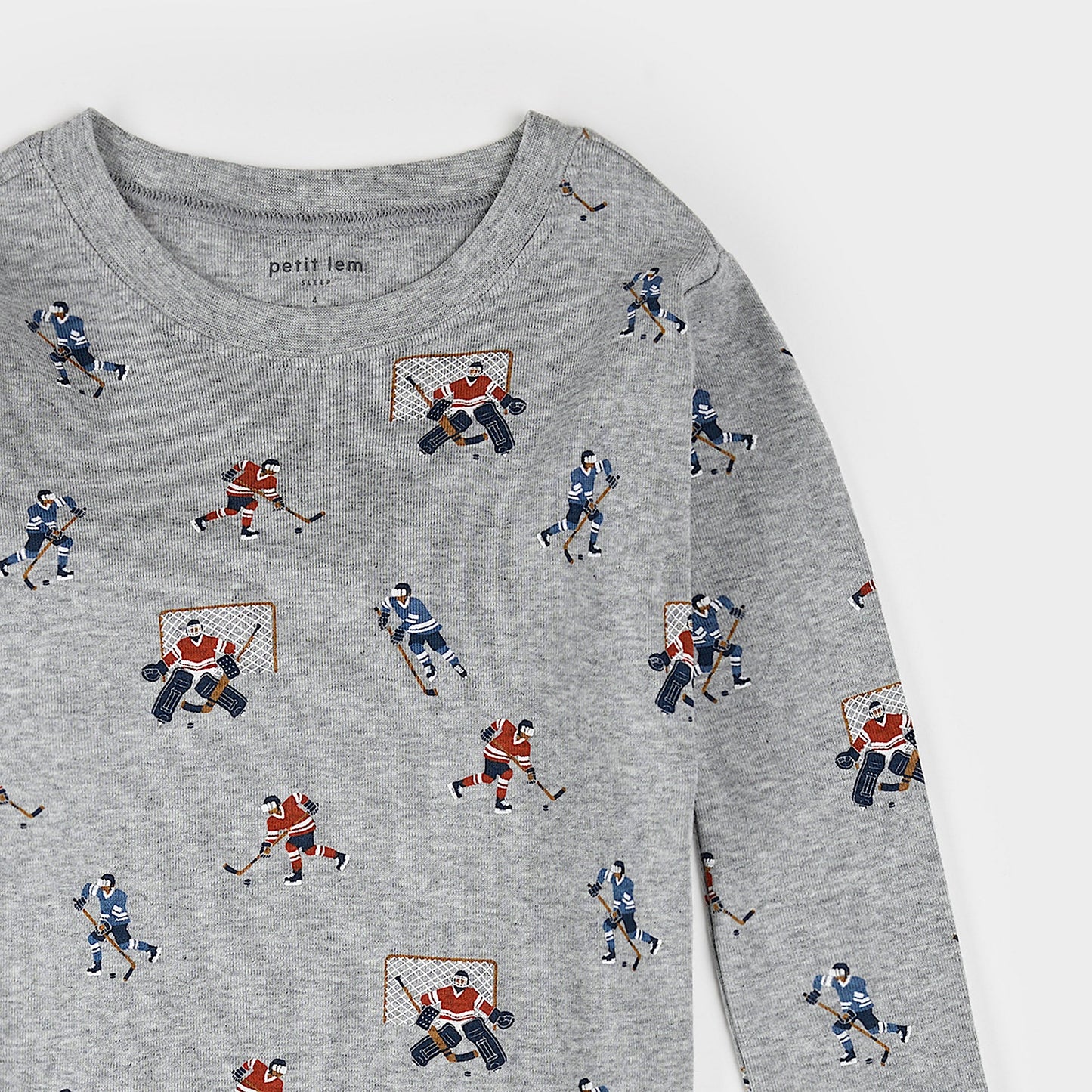 Hockey Players Print on Heather Grey PJ Set | Petit Lem