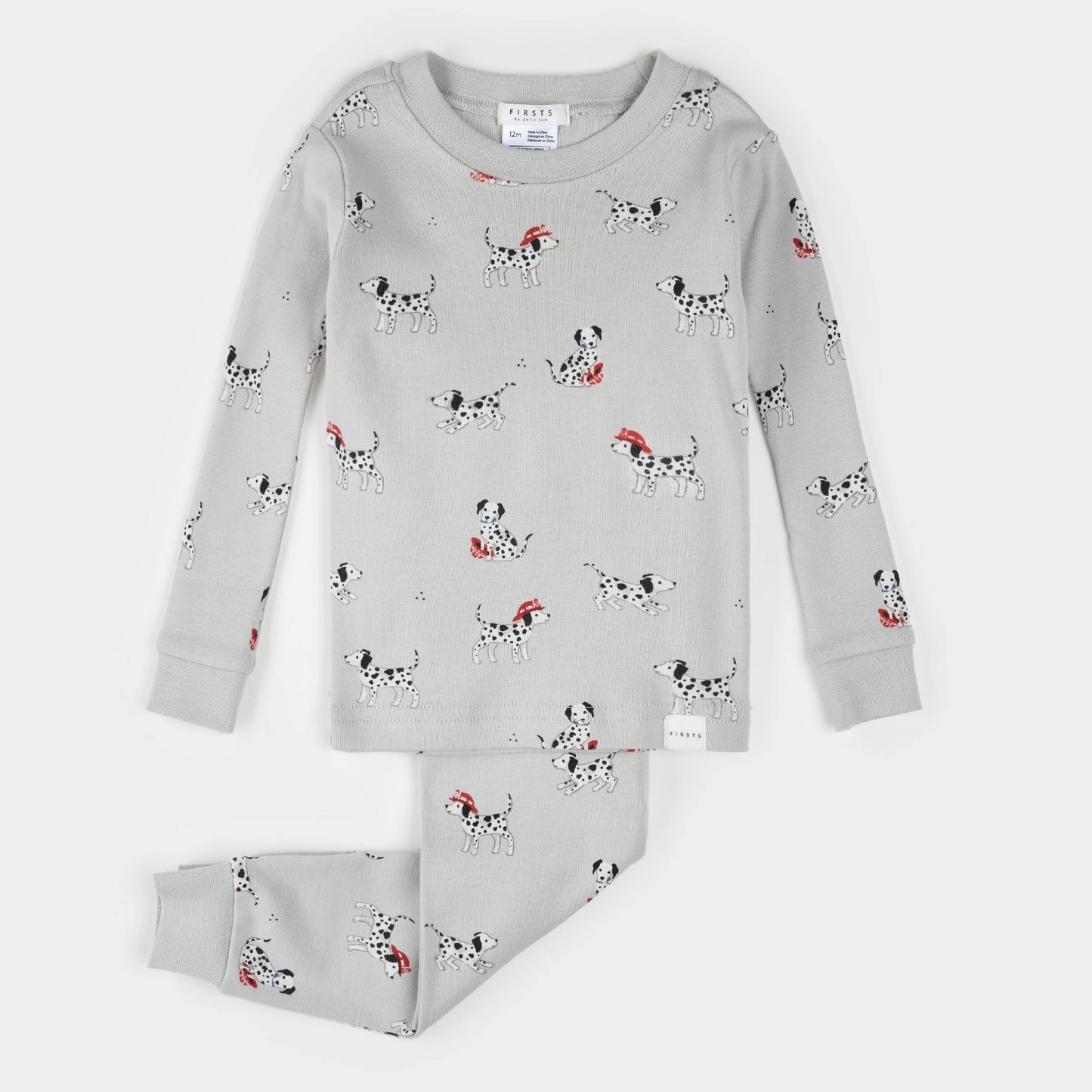 Firefighter Dalmatian Print on Light Grey Infant PJ set | Petit Lem