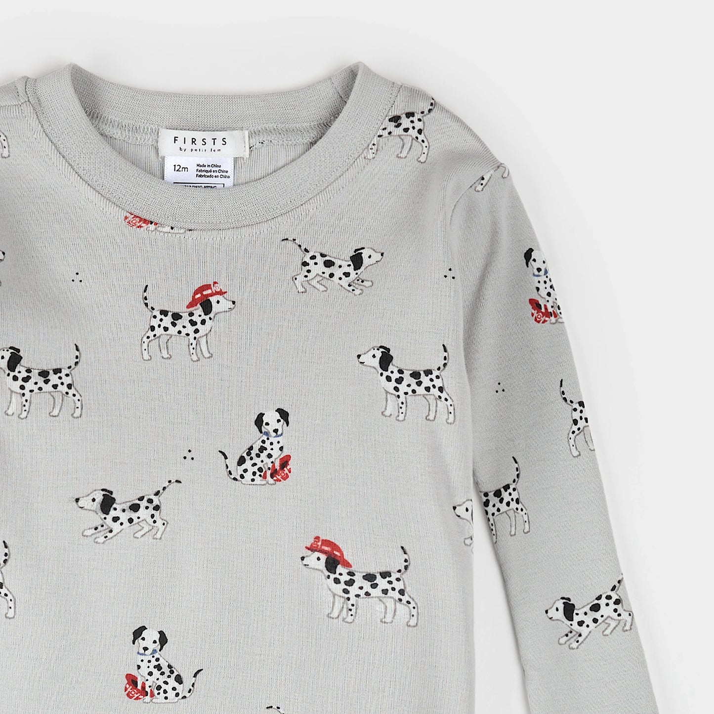 Firefighter Dalmatian Print on Light Grey Infant PJ set | Petit Lem