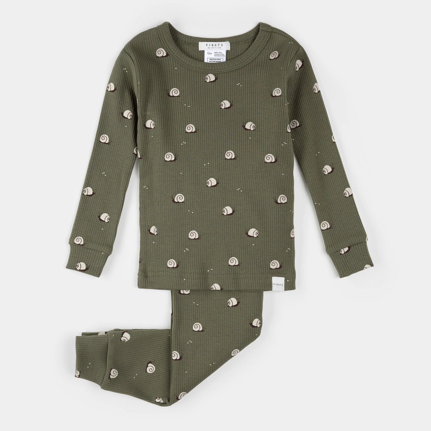 Snail Print on Farm Green Infant PJ Set