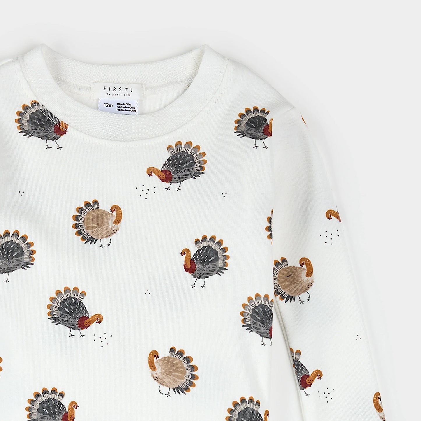 Turkey Print on Off-White Infant PJ Set | Petit Lem