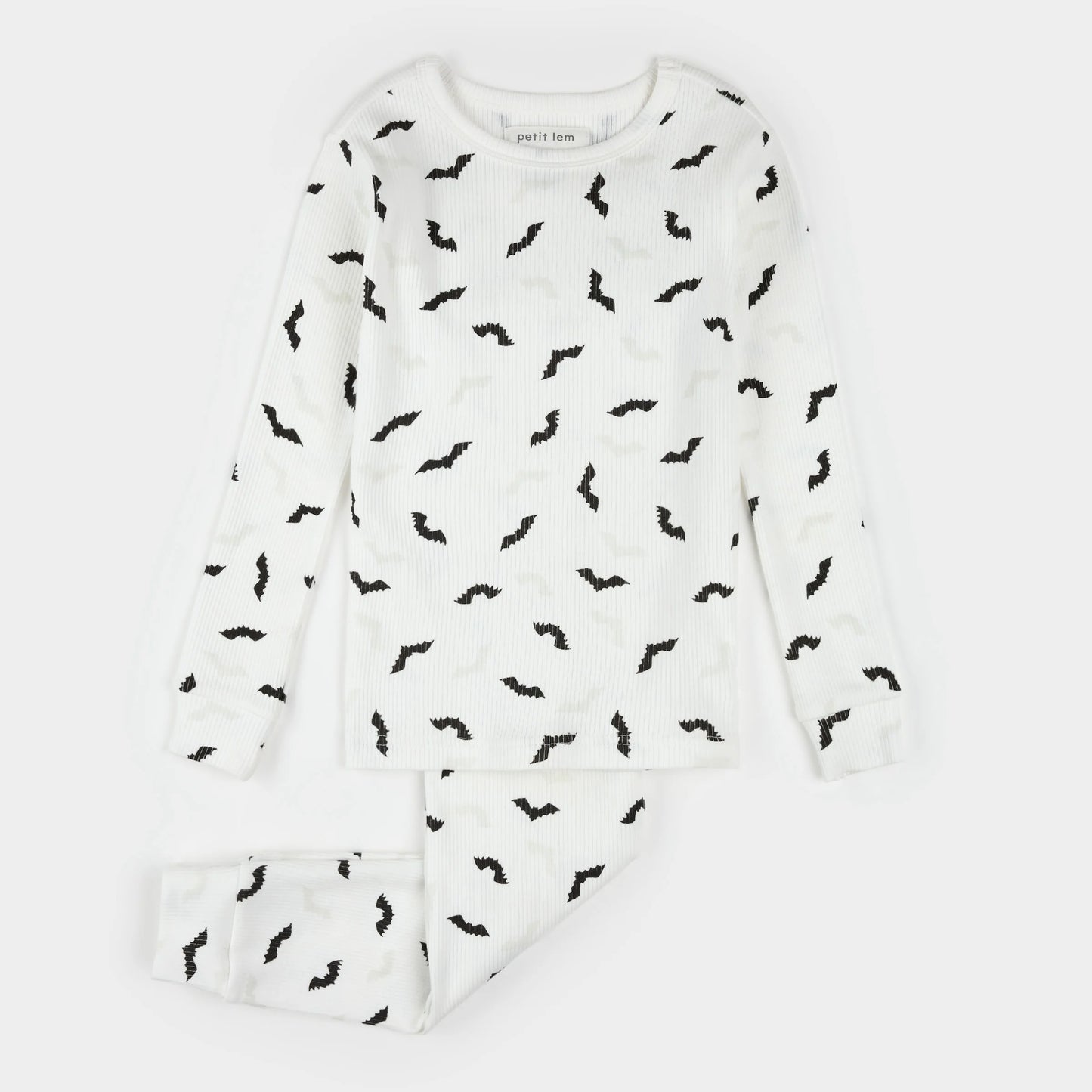 Bats Glow in the Dark Print on Off-White PJ Set | Petit Lem