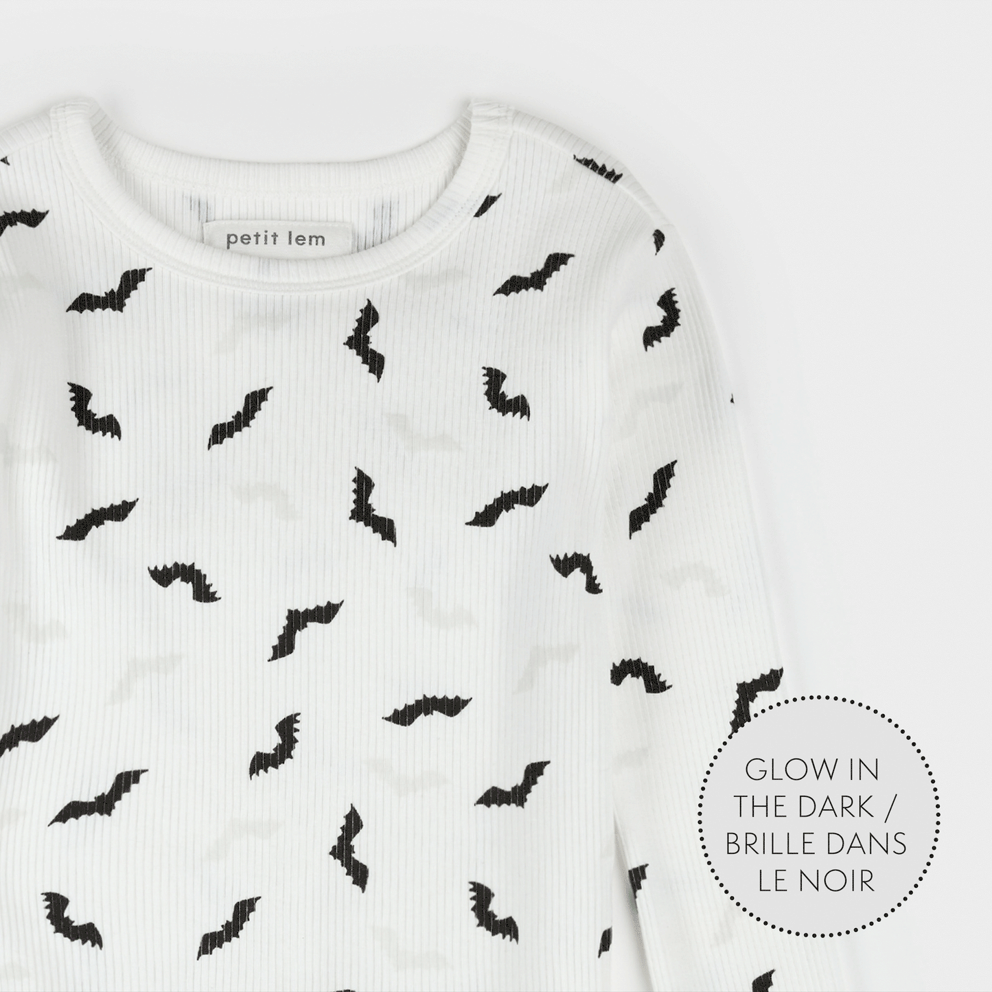 Bats Glow in the Dark Print on Off-White PJ Set | Petit Lem