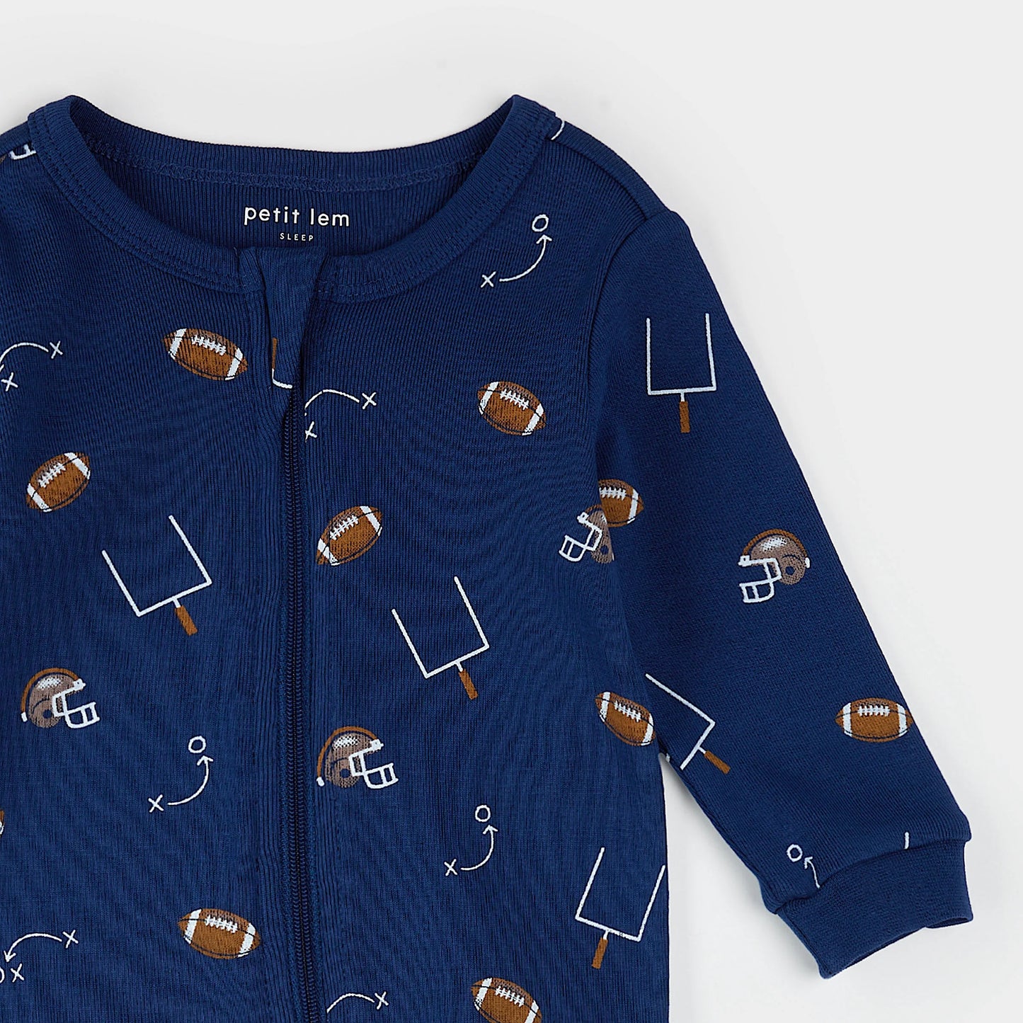 Football Play Print on Blue Sleeper | Petit Lem