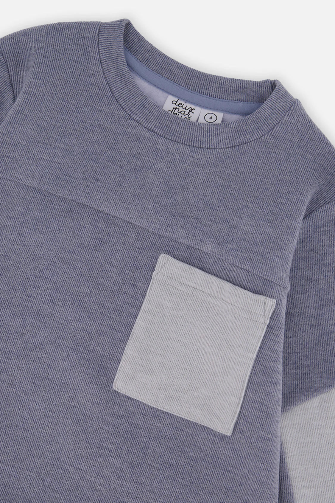 Colorblock Brushed Jersey Top With Chest Pocket | Blue-Grey | Deux Par Deux