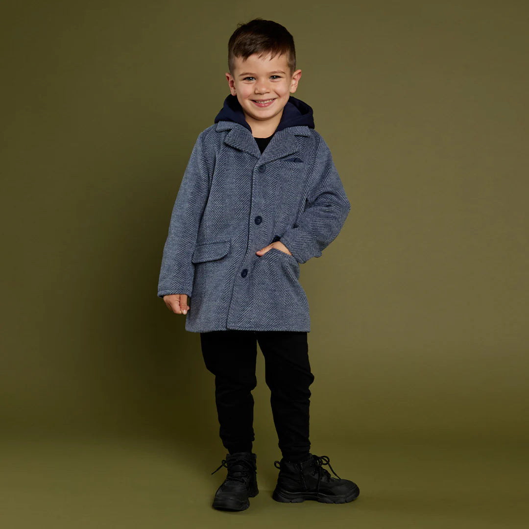 Dress Coat Hooded | Blue | Miles The Label