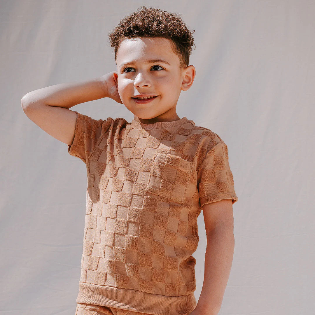 Embossed Checkerboard Rosewood Boy's Terry Cloth Set | Miles The Label