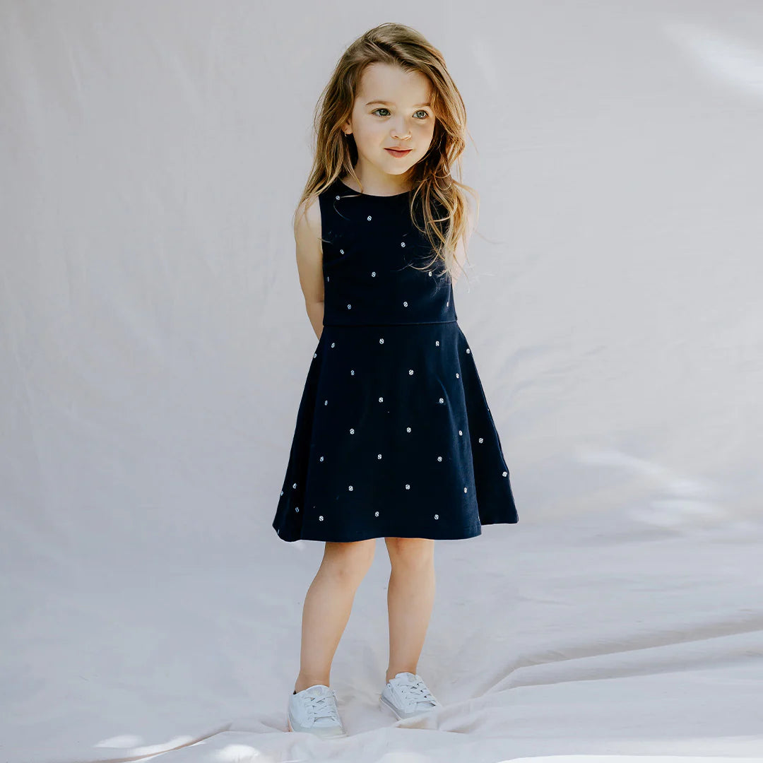 Embroidered Dress Blues Pique Dress | Miles The Label