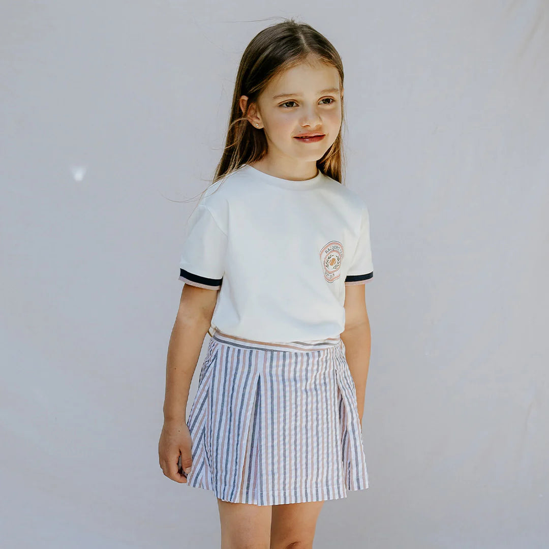 Rosewood & Navy Striped Seersucker Skort | Miles The Label